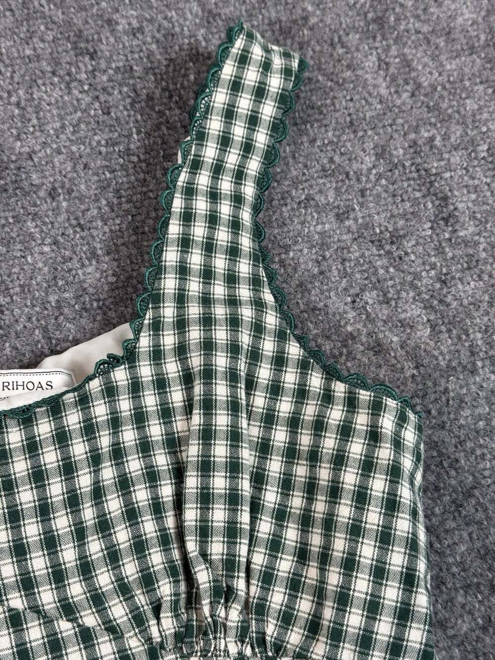 RIHOAS Green White Plaid Square Neck Strappy Mini Dress Zip Lined Size L - Picture 7 of 7